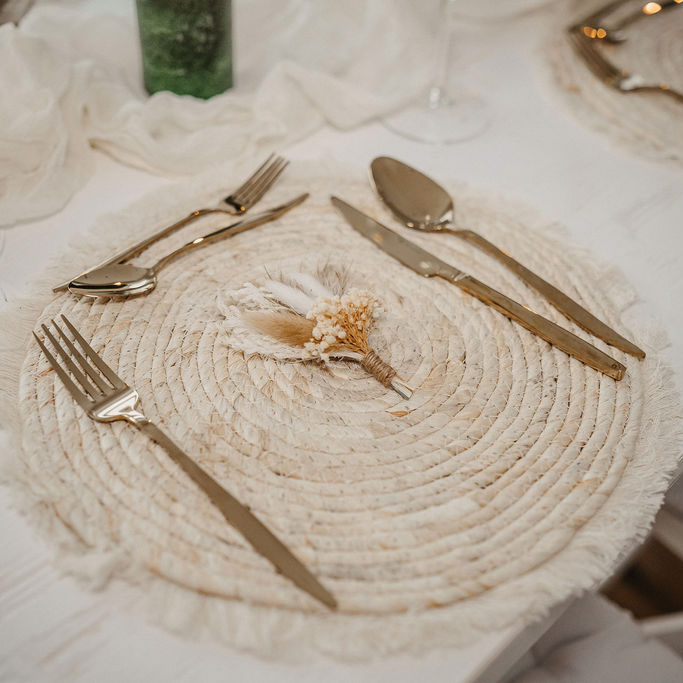 Besteck-gold-komplett Platzset Boho Fransen Goldbesteck