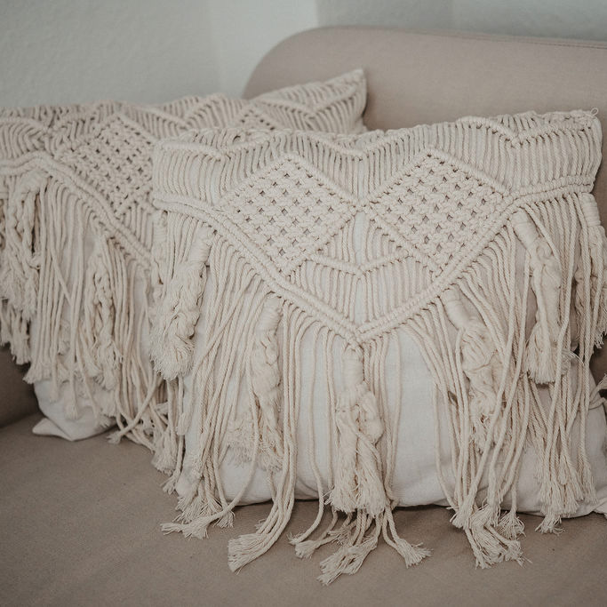 Boho-Kissen Boho Kissen weiß Fransen