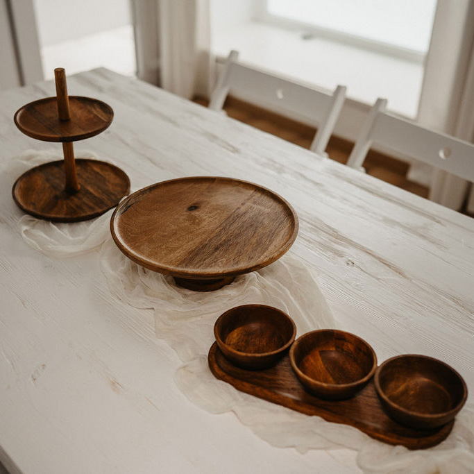Servierset_Holz Servierset Holz Etagere Tortenplatte Dipschalen